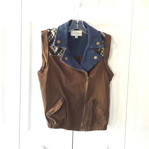 womens brown and denim vest - Picture 4 of 4